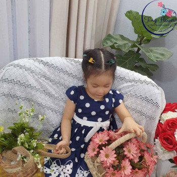 Váy thô chấm bi chân hoa nơ size 3-10